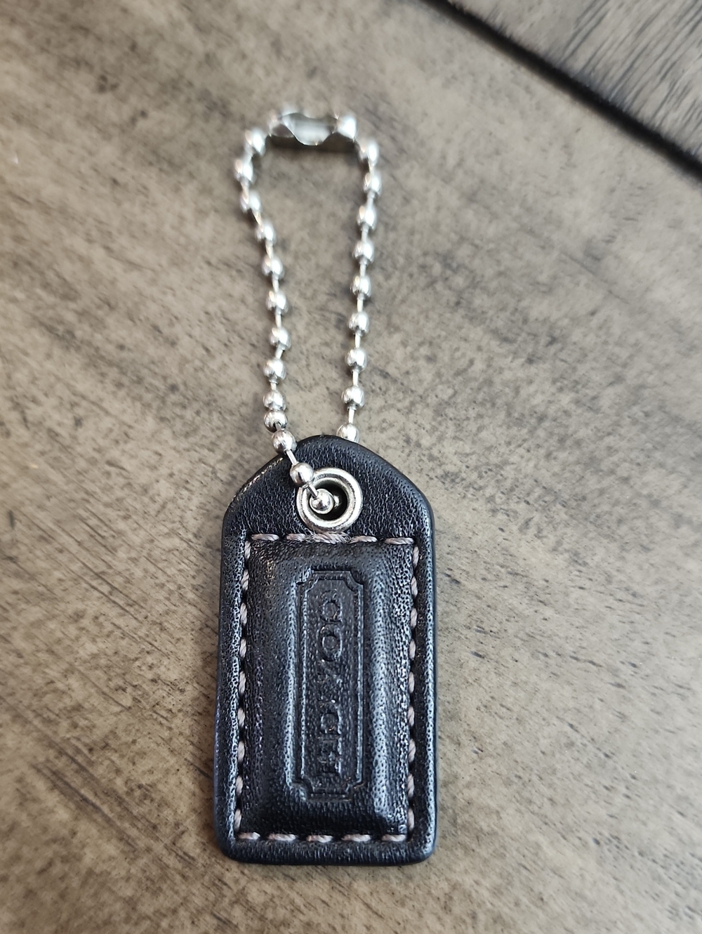 Coach Black Leather Hangtag with Silver Grommet And Silver Ball Chain